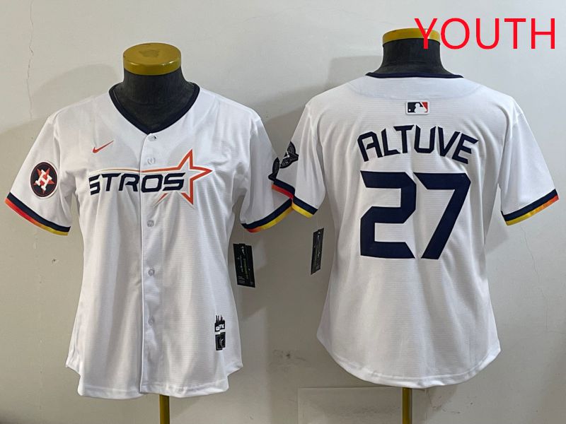 Youth Houston Astros 27 Altuve White three generations Joint Name Nike 2025 MLB Jersey style 9